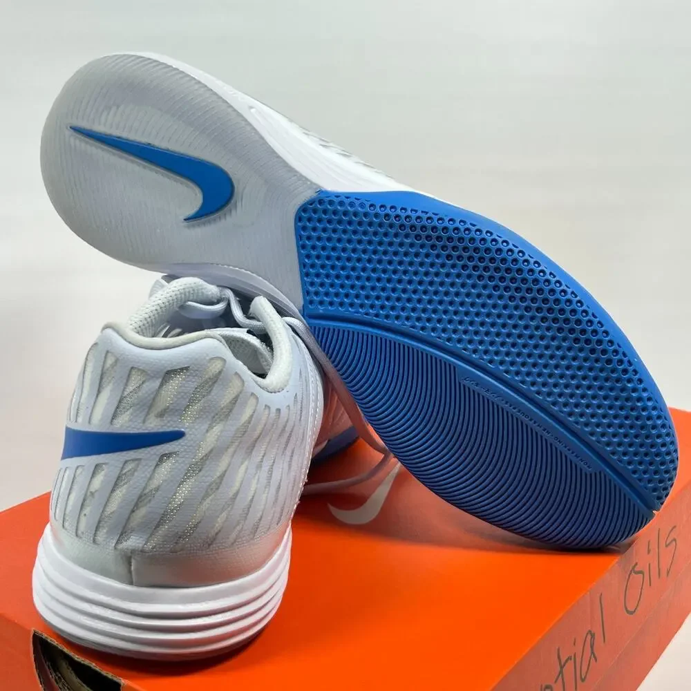 NIKE Sneakers M9.5 W11 Lunargato II Leather Trainer Football Shoes Gray Blue NEW